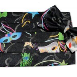 Mardi Gras Beads and Masks Cummerbund and Tie